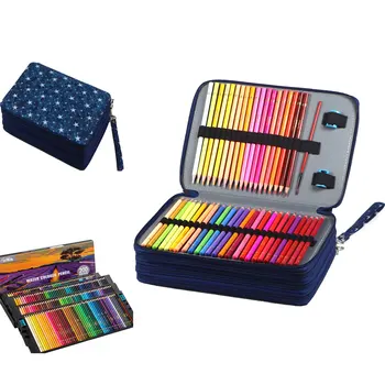 120/200 цветен набор от цветни моливи, канцеларски материали за рисуване, ученически пособия, специален удароустойчив калъф за писалки, разтворима във вода молив