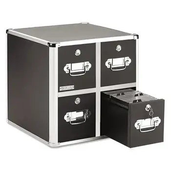 Шкаф за съхранение на cd-та Ideastream с 4 чекмеджета, с капацитет 660 папки или 240 тънки/120 стандартни корпуси, черен