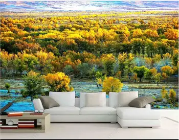 фотообои 3d поръчка, модерна стенни картини от пейзажа на есенния гори, на фона на домашен интериор на хола, тапети за стени 3d