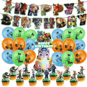 1 комплект Disney Zootopia Тема честит Рожден Ден Украса За Парти Банер Topper За Торта Балон Аксесоари За къпане на бебето бебешки Играчки Globos