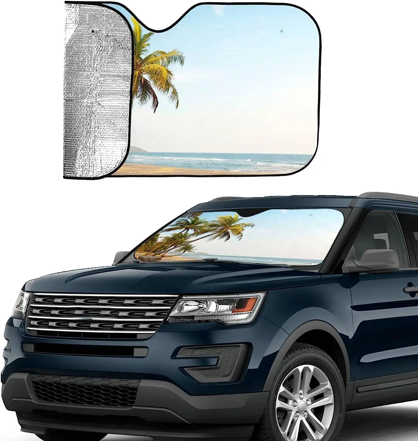 Надвес на предното стъкло на превозното средство с палма, на плажа, сенника на предното стъкло, сенника на предното прозорец, блокира ултравиолетовите лъчи, за да си колата остава хладен Навес за кола
