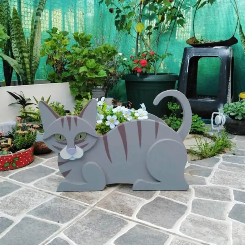 Саксии във формата на котка Градински саксия Котка Животно Градина Статуя на животно Скулптура Декор градински саксии САМ PVC саксии за цветя градина