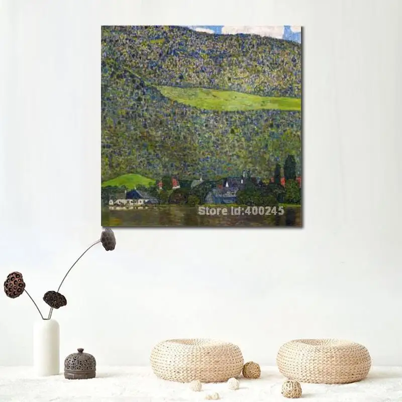 Съвременният пейзаж на платно, арт-изкуство Unterach на езерото Атерзее, Австрия, Густав Климт, репродукция на картини, ръчно рисувани, високо качество